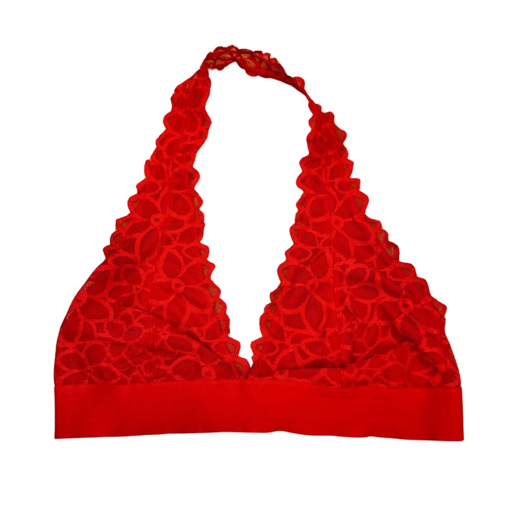 Victoria's Secret PINK red lace halter bra with scalloped trim - size S